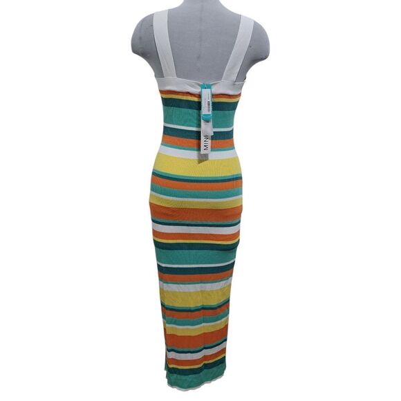 MinkPink Kosa Striped Knit Midi Dress Orange Multi Color Medium NWT - Picture 4 of 11